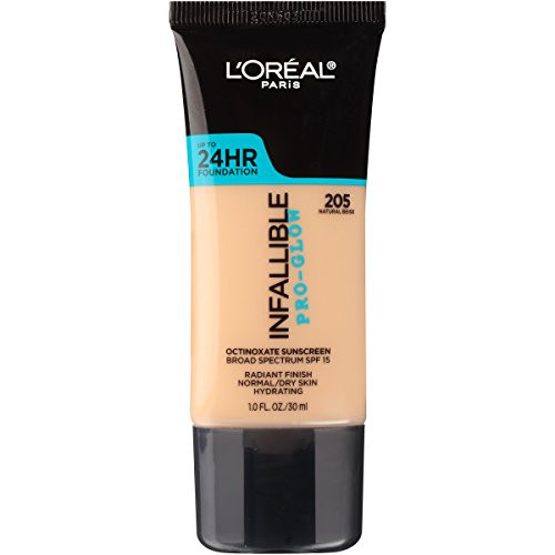 L'Oreal Paris Makeup Infallible Up to 24HR Pro-Glow Foundation, 205 Natural Beige, 1 fl. oz. L'Oreal Paris Makeup Infallible Up to 24HR Pro-Glow Foundation, 205 Natural Beige, 1 fl. oz.