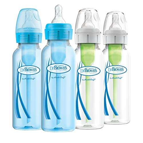 Dr. Brown's Options+ Baby Bottles, 8 oz/250ml, Narrow Bottle, Blue and Clear, 4 Pack