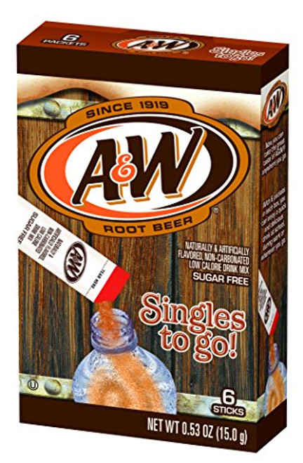 A&W Singles To Go Powder Packets - Sugar Free, Non-Carbonated Root Beer Water Drink Mix (12 Boxes with 6 Packets Each - 72 Total Servings)