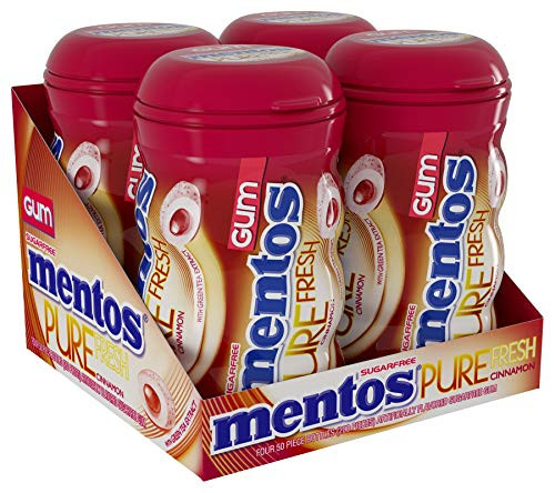 Mentos Pure Fresh Sugar-Free Chewing Gum with Xylitol, Cinnamon, Halloween Candy, Bulk, 50 Piece Bottle (Pack of 4)
