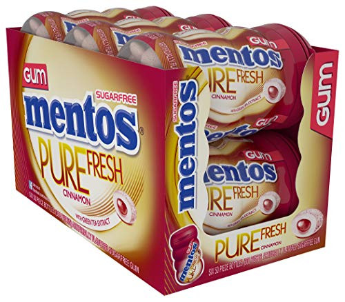 Mentos Pure Fresh Sugar-Free Chewing Gum with Xylitol, Cinnamon, 50 Piece Bottle (Bulk Pack of 6)