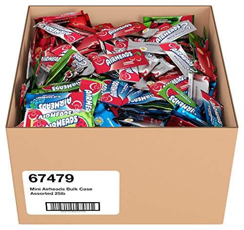 Airheads Candy Mini Bars, Halloween Assorted Flavors, Individually Wrapped Bulk Box, Non Melting, Party, 25 Pounds