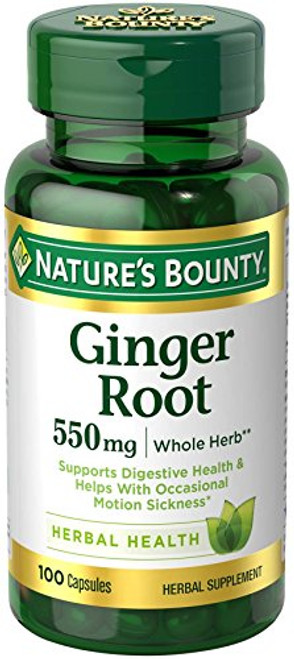 Nature's Bounty Ginger Root Pills and Herbal Health Supplement, Supports Digestive Health, 550mg, 100 Capsules