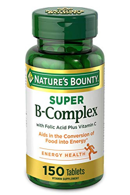 Vitamin B Complex by Nature's Bounty, Super B Complex Vitamins w/ Vitamin C for Immune Support & Folic Acid, 150 Tablets