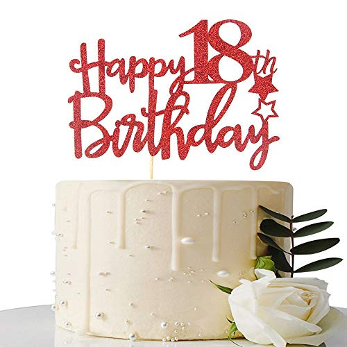 Red Glitter Happy 18th Birthday Cake Topper - 18 Cake Topper - 18th Birthday Party Supplies - 18th Birthday Party Decorations