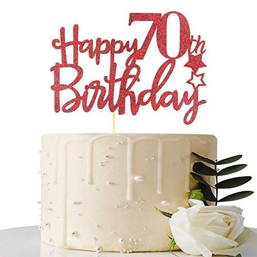 Red Glitter Happy 70th Birthday Cake Topper - 70 Cake Topper - 70th Birthday Party Supplies - 70th Birthday Party Decorations