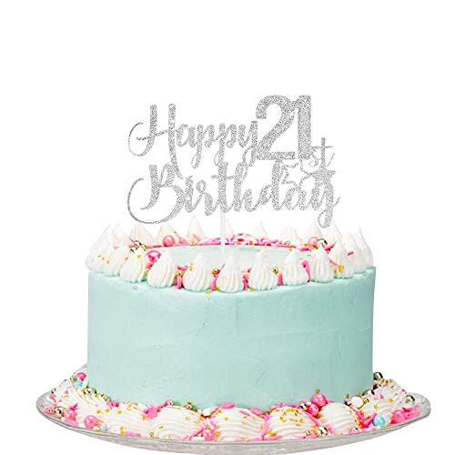 Silver Glitter Happy 21st Birthday Cake Topper - 21st Birthday Cake Topper, 21st Birthday Party Decoration Silver Glitter Happy 21st Birthday Cake Topper - 21st Birthday Cake Topper, 21st Birthday Party Decoration