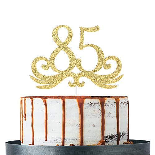 Gold Glitter Number 85 Cake Topper - for 85th Birthday / 85th Wedding Anniversary Party Decoration
