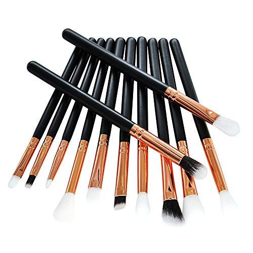 12pcs Rose Gold And Black Handle Professional Eyeshadow Makeup Brush Set Includes - Eyeshadow, Eyeliner, Eyebrow, And Concealer Brushes to Enhance Your Everyday Eye Look By Luxurr Cosm.