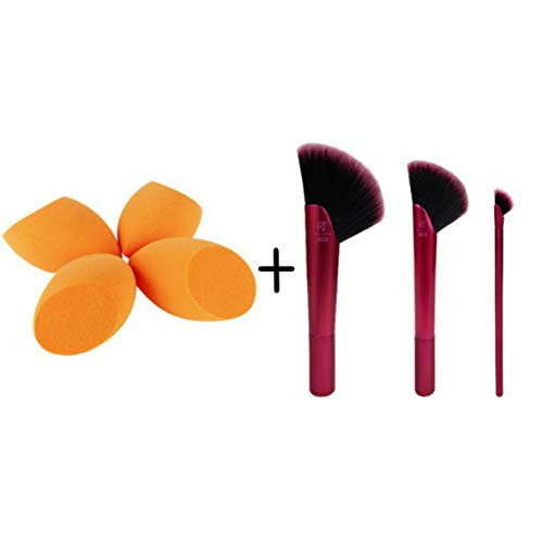 Real Techniques Rebel Edge Makeup Brush Trio with 4 Miracle Complexion Sponge Blenders, Ideal for Foundation, Bronzer, Eyeshadow, and Highligher, Set of 7