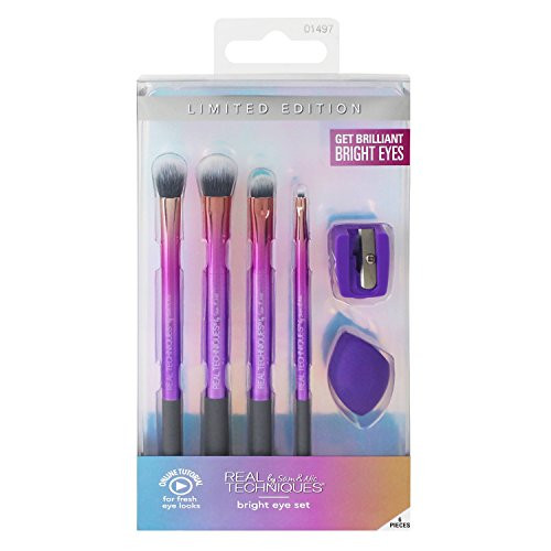 Real Techniques Bright Eye Set - 6 Piece Set - Includes 4 Brushes, Pencil Sharpener & a Miracle Mini Eraser Sponge