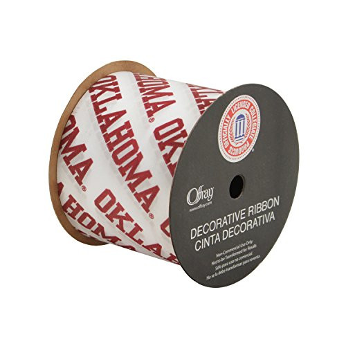 Offray University of Oklahoma Gift WRAP Ribbon-Oklahoma Sooners Craft Ribbon-2 1/2" Width, Stripe-NCAA Ribbon