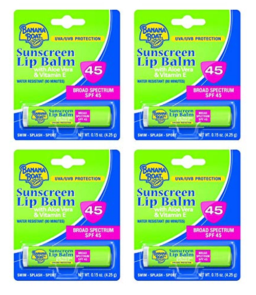 Banana Boat Sunscreen Lip Balm Aloe Vera With Vitamin E SPF 45 0.15 oz (Pack of 4) Banana Boat Sunscreen Lip Balm Aloe Vera With Vitamin E SPF 45 0.15 oz (Pack of 4)
