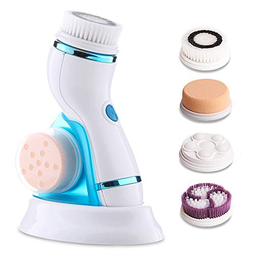 Facial Cleansing Brush, Waterptoof Rechargeable Electric Face Spin Brush with 4 Brush Heads for Deep Cleansing, Gentle Exfoliating, Removing Blackhead, Massaging