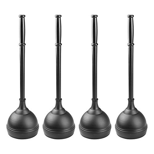 InterDesign Kent Toilet Plunger and Holder for Bathroom Storage - Pack of 4, Black