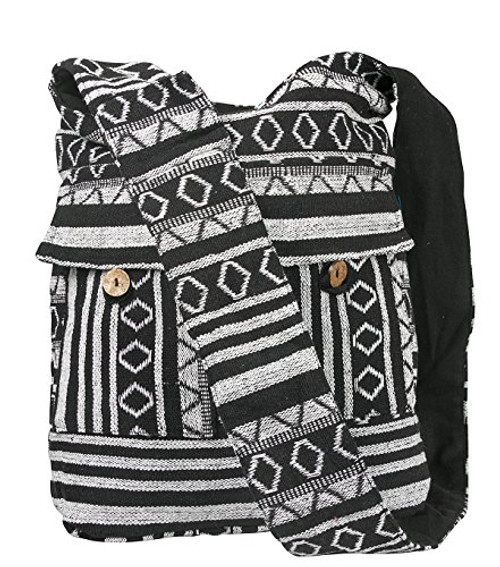 Tribe Azure Aztec Black White Woven Handmade Crossbody Hobo Women Shoulder Bag Sling Casual Large