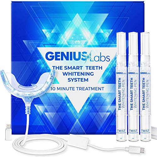 GENIUSLabs Teeth Whitening Kit, 16X LED Professional light for Whiter Teeth Without Sensitivity, Includes 3 Smart Teeth Whitening Pens, Whitens in 10 Minutes, The Smart Teeth Whitening HISMILE System