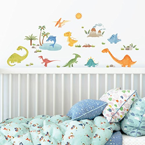 Decowall DS-8019 Dinosaurs Kids Wall Stickers Wall Decals Peel and Stick Removable Wall Stickers for Kids Nursery Bedroom Living Room (Small)