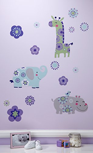 Carter's Zoo Jungle/Safari Floral Wall Decals, Lavender/Aqua/Green