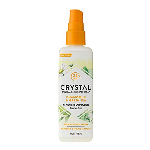 CRYSTAL Mineral Deodorant Spray- Body Deodorant with 24-Hour Odor Protection, Chamomile & Green Tea Spray, Non-Staining, Aluminium Chloride & Paraben Free, 4 FL OZ
