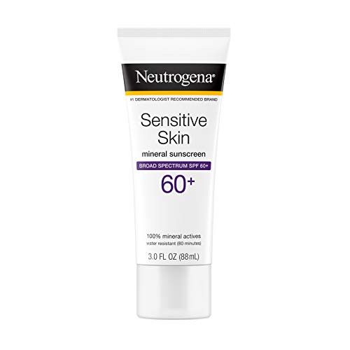 Neutrogena Sensitive Skin Mineral Sunscreen Lotion with Broad Spectrum SPF 60+ & Zinc Oxide, Water-Resistant, Hypoallergenic, Fragrance- & Oil-Free Gentle Sunscreen Formula, 3 fl. oz