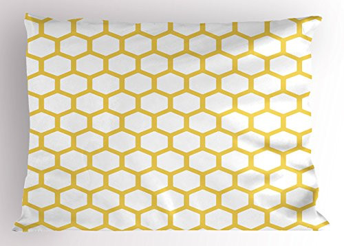 Ambesonne Yellow and White Pillow Sham, Hexagonal Pattern Honeycomb Beehive Simplistic Geometrical Monochrome, Decorative Standard Size Printed Pillowcase, 26 X 20 Inches, Yellow White