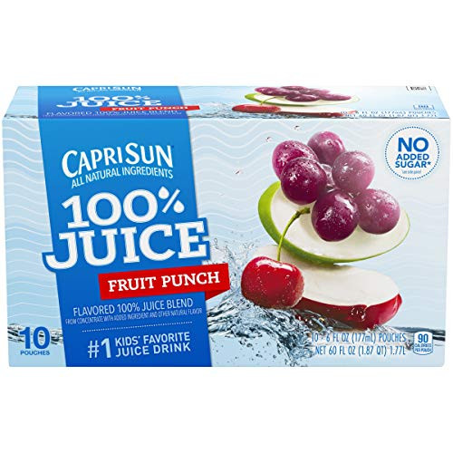 Capri Sun 100% Juice Fruit Punch Ready-to-Drink Soft Drink, 40 Pouches (4 Packs of 10)