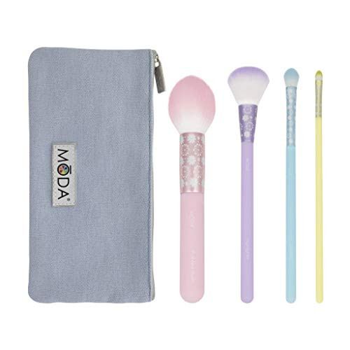 Royal & Langnickel MODA Full Size Posh Pastel 5pc Complete Face Makeup Brush Kit with Pouch Includes, Pointed Blush, Highlighter, Shader, and Lip Brushes