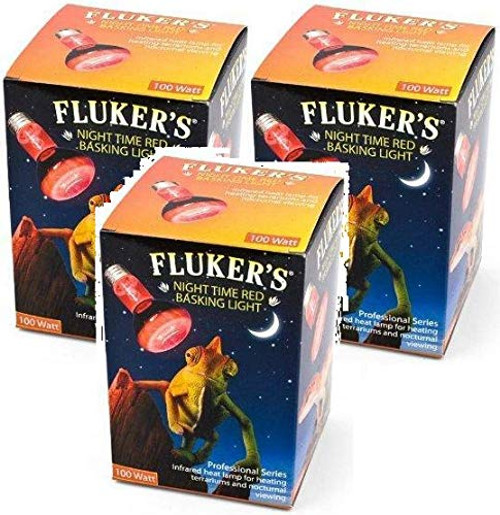 Fluker's 3 Pack of Night Time Red Basking Lights, 100 Watt, for Heating Terrariums and Nocturnal Reptile Viewing Fluker's 3 Pack of Night Time Red Basking Lights, 100 Watt, for Heating Terrariums and Nocturnal Reptile Viewing