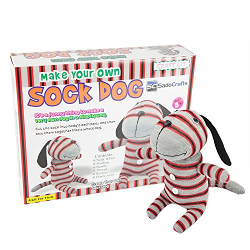 SadoCrafts Sew Your Own Educational Stuffed Animal Toy - DIY Dog Sock Doll Sewing Kit Arts and Craft Kit for Kids