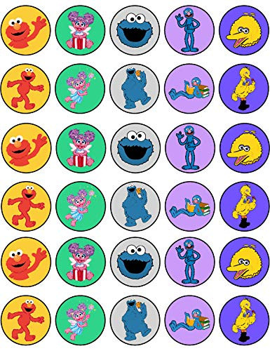 30 x Edible Cupcake Toppers  Sesame Street Themed Collection of Edible Cake Decorations | Uncut Edible on Wafer Sheet