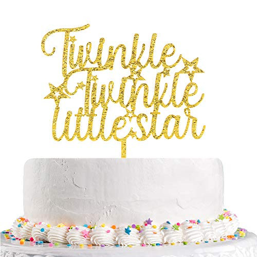 Twinkle Twinkle Little Star Cake Topper, Baby Shower,Gender Reveal, Baby 1st Birthday Party Decorations Supplies(Gold Acrylic)