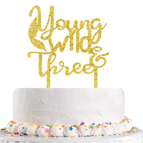 Gold Young Wild & Three Cake Topper Happy 3rd Birthday,Third Birthday Theme Party Decoration Supplies(Acrylic) Gold Young Wild & Three Cake Topper Happy 3rd Birthday,Third Birthday Theme Party Decoration Supplies(Acrylic)