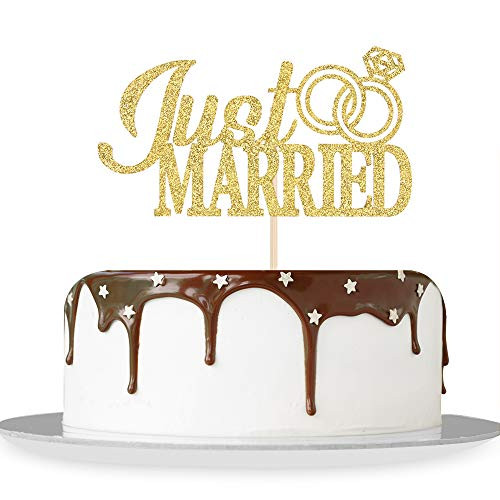 Gold Glitter Just Married Cake Topper - Bridal Shower Engagement - Mr and Mrs Wedding,Bachelorette Party Decorations Gold Glitter Just Married Cake Topper - Bridal Shower Engagement - Mr and Mrs Wedding,Bachelorette Party Decorations
