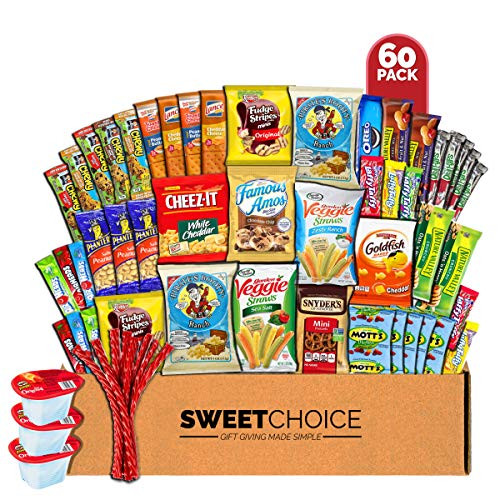 Sweet Choice Care Package (60 Count) Snacks Cookies Bars Chips Candy Ultimate Variety Gift Box Pack Assortment Basket Bundle Mixed Bulk Sampler Treats College Students Office Final Exams Christmas