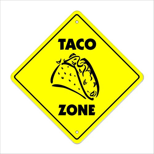 Taco Crossing Sign Zone Xing | Indoor/Outdoor | 12" Tall mexican food burrito restaurant bus