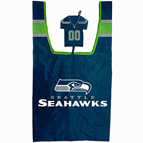 NFL Seattle Seahawks Reusable Folding Grocery-Tote-Bag with Jersey Style Storage Pouch - Pack of 8