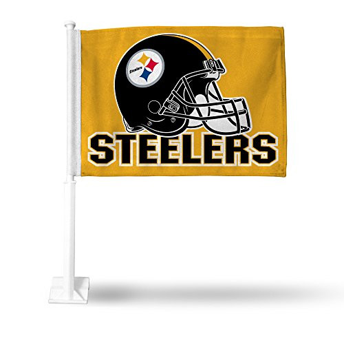 NFL Rico Industries Car Flag including Pole, Pittsburgh Steelers - Helmet on Yellow