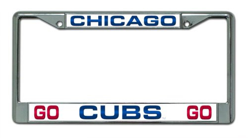 Rico Industries FCL5320 MLB Chicago Cubs Go Cubs Go Design Laser-Cut Chrome Auto License Plate Frame