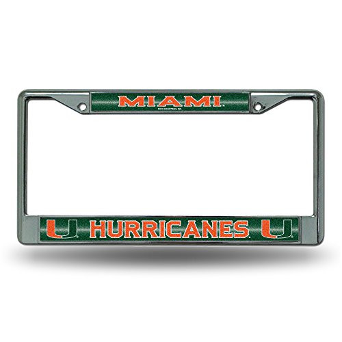 NCAA Rico Industries Bling Chrome License Plate Frame with Glitter Accent, Miami Hurricanes NCAA Rico Industries Bling Chrome License Plate Frame with Glitter Accent, Miami Hurricanes