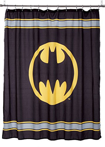 Warner Bros Batman Logo Microfiber Shower Curtain, 72-Inch by 72-Inch