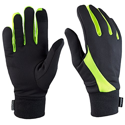 TrailHeads Running Gloves | Lightweight Gloves with Touchscreen Fingers - Black/hi-vis (Medium)