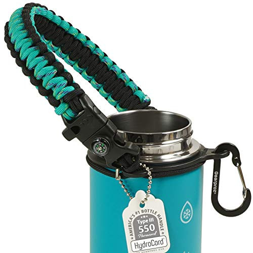 Gearproz Paracord Handle for Hydro Flask - America's No. 1 Paracord Survival Strap Carrier for Hydroflask Wide Mouth Water Bottles, 12 to 64 oz (Mint w/Compass)