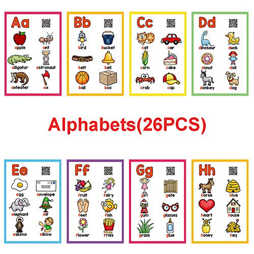 Richardy 26 Letters Alphabet ABC Flash Cards for Toddlers 2-4 Years English Flashcards Learning Picture Cards Pre-Kindergarten