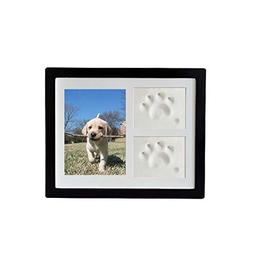 VehiGo Pet Paw Print Keepsake Kit, Wooden Photo Frame with Pet Paw Print Imprint Kit, Memorial Clay Imprint Kit for Dog or Cat (Black)
