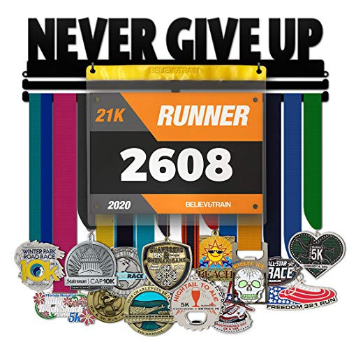 Believe&Train Medal Hanger with Bib Holder Never Give Up