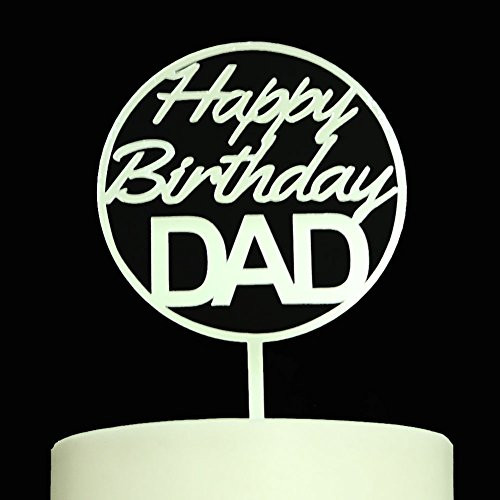 Happy Birthday DAD Cake Topper Acrylic Mirror Silver for Father Party Decorations Supplies