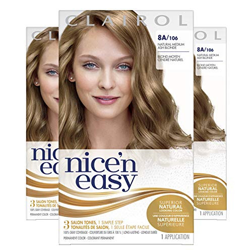 Clairol Nice'n Easy Original Permanent Hair Color, 8A Medium Ash Blonde, 3 Count