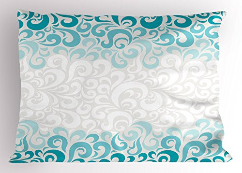 Ambesonne Turquoise Pillow Sham, Abstract Floral Flowers Pattern Classic Artistic Design Illustration, Decorative Standard Size Printed Pillowcase, 26 X 20 Inches, Teal Turquoise White
