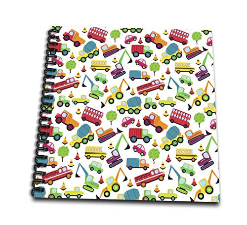 3dRose db_222346_3 Cute Scattered Fire Trucks Construction Trucks Cars Pattern Mini Notepad, 4" x 4"